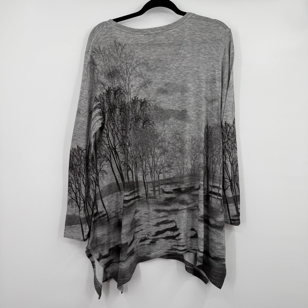 Jess & Jane Tunic Womens L Gray Scoop Neck Long Sleeve Rhinestone Jersey Relaxed - Picture 4 of 8